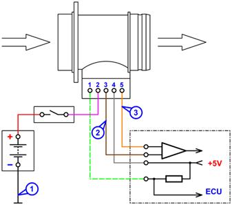 Схема подключения к датчику массового расхода воздуха BOSCH HFM5